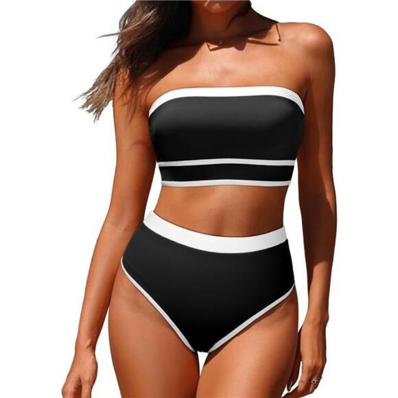 Bandeau Bikini Women's High Waisted Swimsuit Two Piece Strapless Bathing Suits
